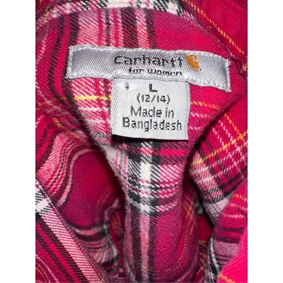 Carhartt Womens Size Large 12/14 Red Plaid Flannel 2 Pockets Long Sleeve Shirt - Picture 4 of 4